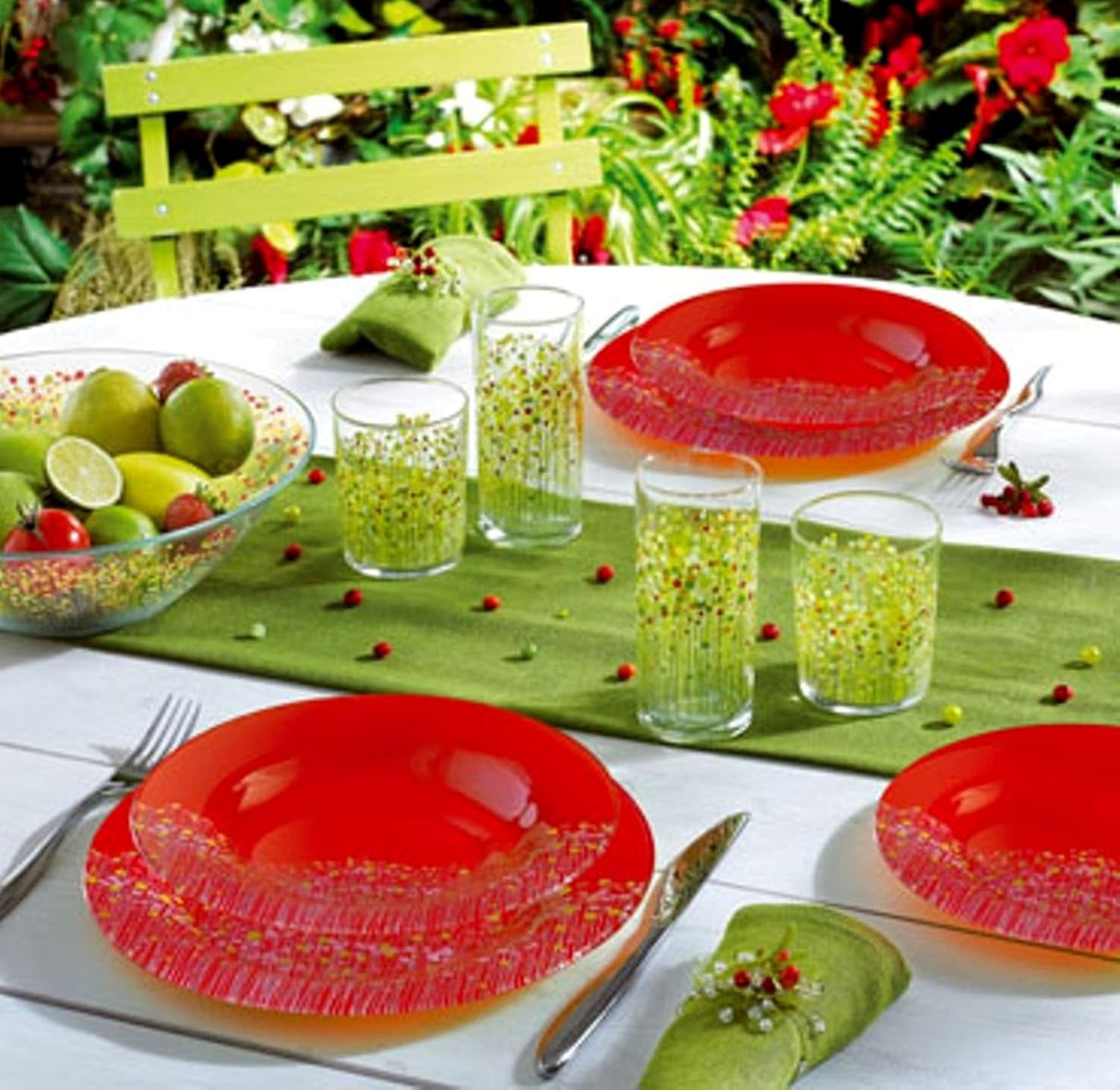 Luminarc - Flowerfield rosso Set di piatti 19 pezzi