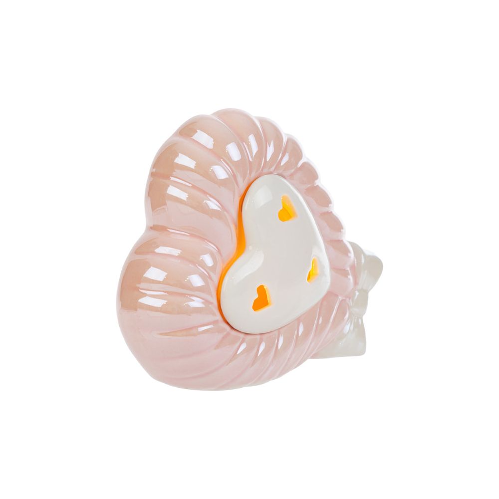 Le Stelle - Cuore Rosa Led Porcellana 13x6x10,5cm