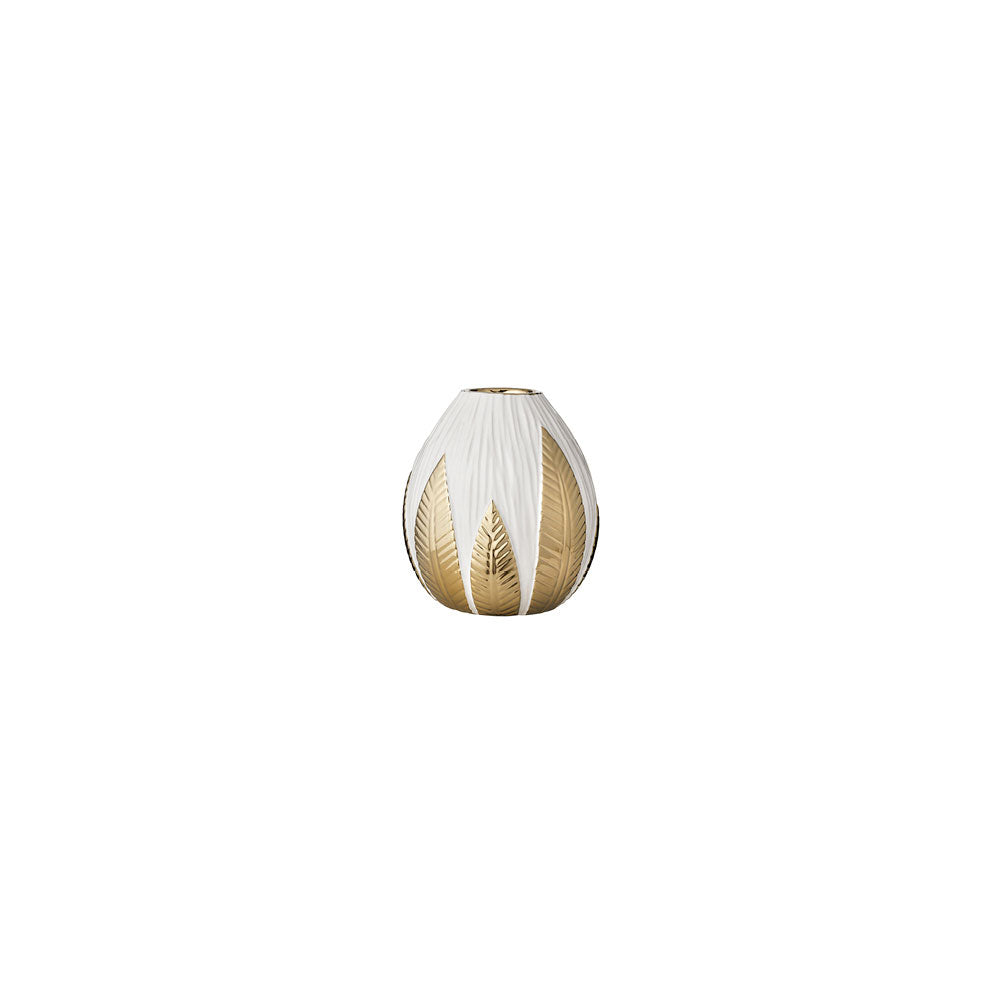 L'arte di Nacchi - Vaso decorativo bianco e oro con motivo foglia OT - 12