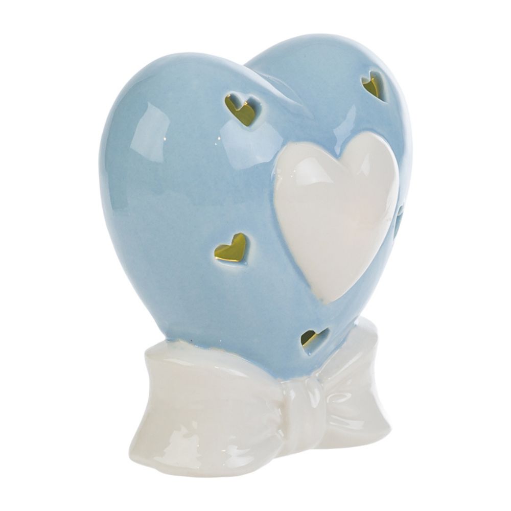 Le Stelle - Cuore Porcellana Led Celeste 8x6x10cm