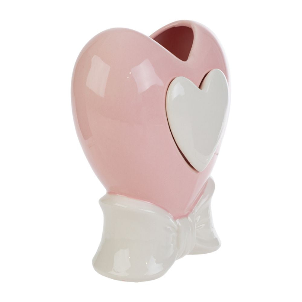 Le Stelle - Vaso Cuore Porcellana Rosa 15,5x10x20cm
