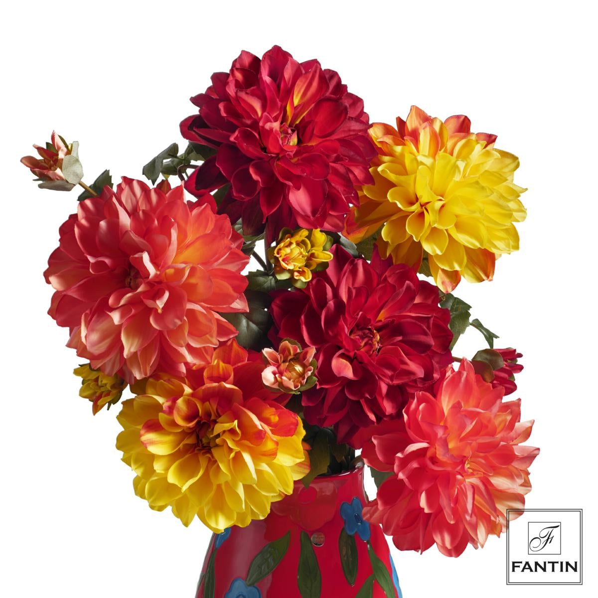 Fantin argenti - Composizione Dalie Rosse Arancio Giallo 6 Steli