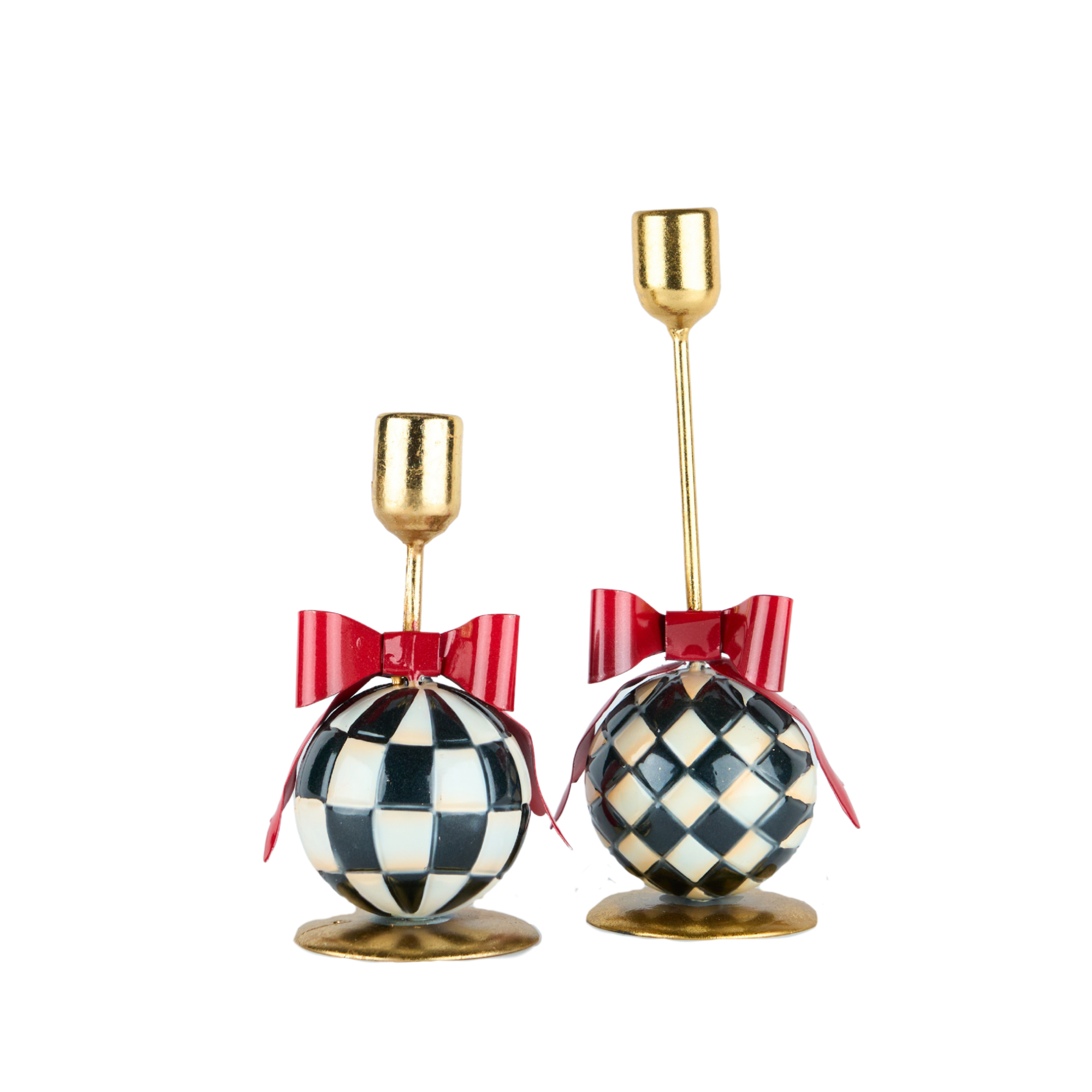 Magnifique Maison - Porta candele metallo bianco nero fiocco rosso h26