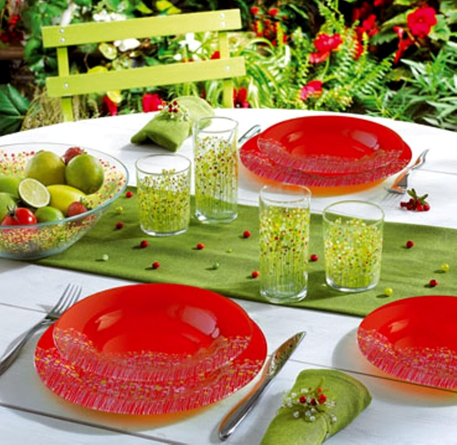 Luminarc - Flowerfield rosso Set di piatti 19 pezzi