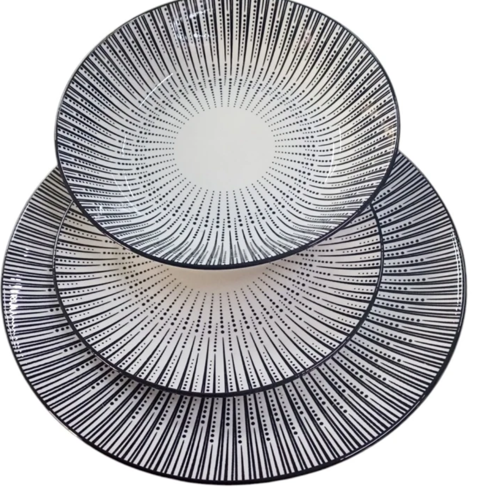 DueEsse- Servizio Piatti 18 pezzi porcellana decoro vintage nero