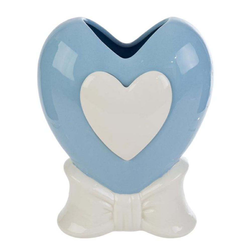 Le Stelle - Vaso Cuore Porcellana Celeste 15,5x10x20cm