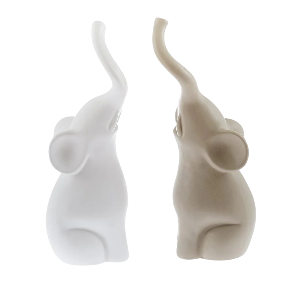 Villa Altachiara - Set due elefanti con proboscide incrociata Bianco e Tortora