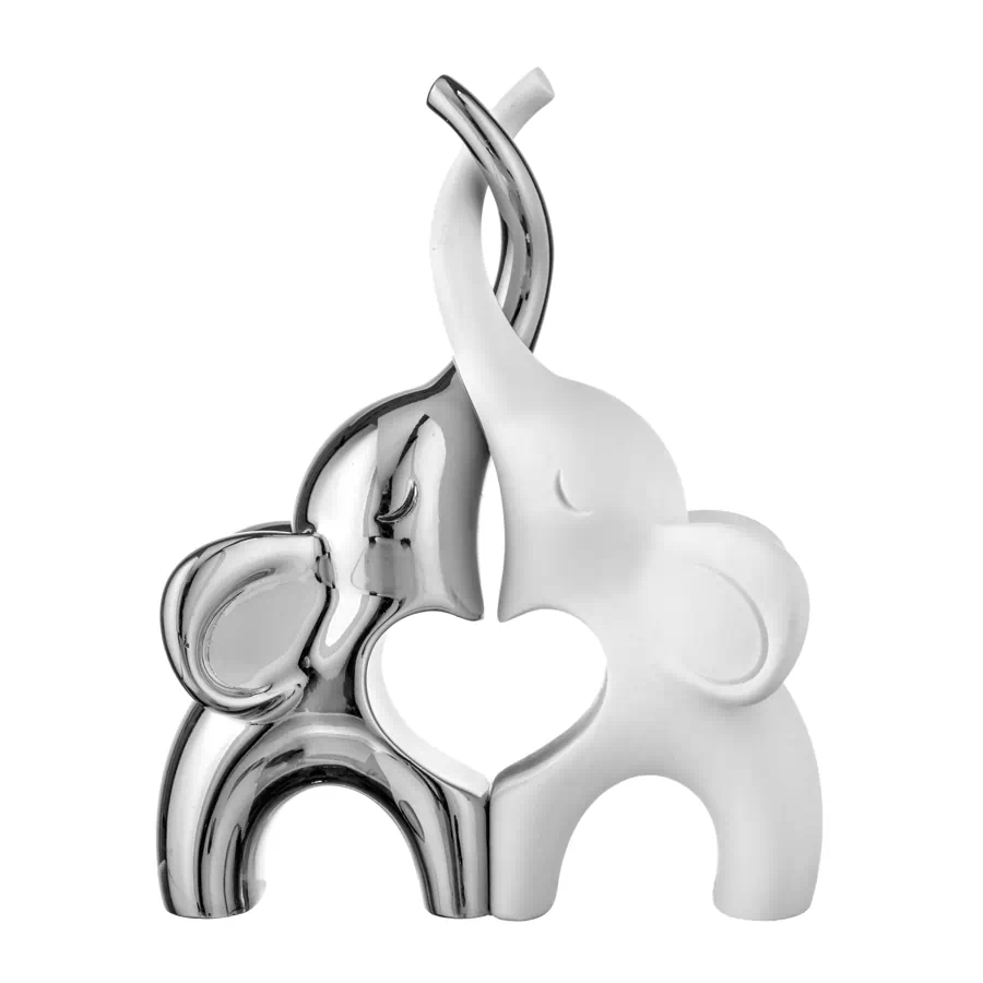Bongelli - Scultura coppia elefantini 13×10 argento/bianco