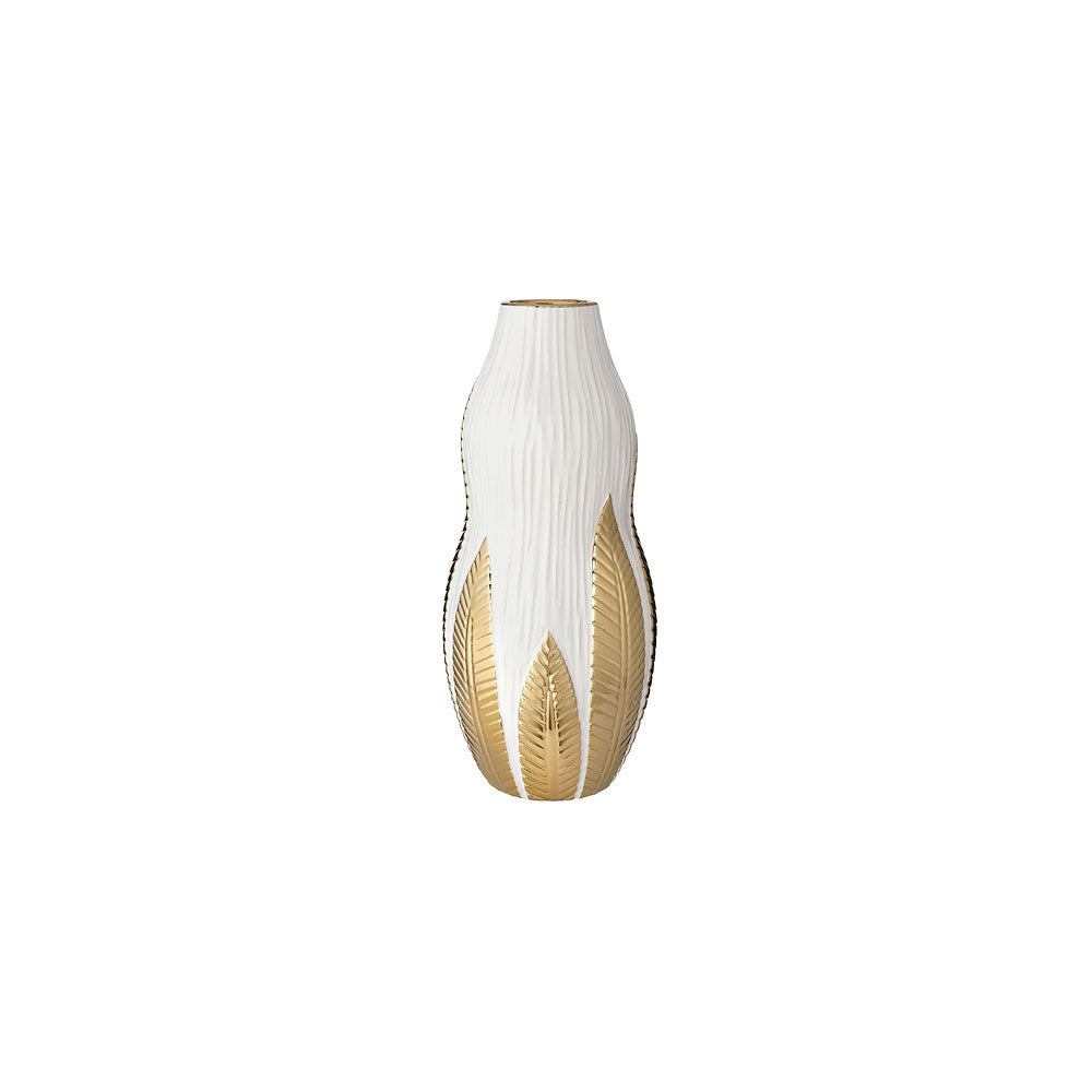 L'arte di Nacchi - Vaso decorativo bianco e oro con motivo foglia OT - 16
